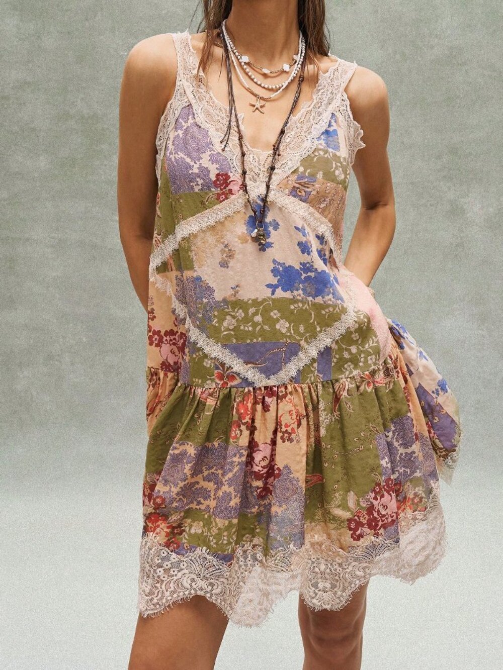Apricot Boho Women's Casual Embroidery Lace Random Print Sleeveless Cami Dress - Picture 6 of 9